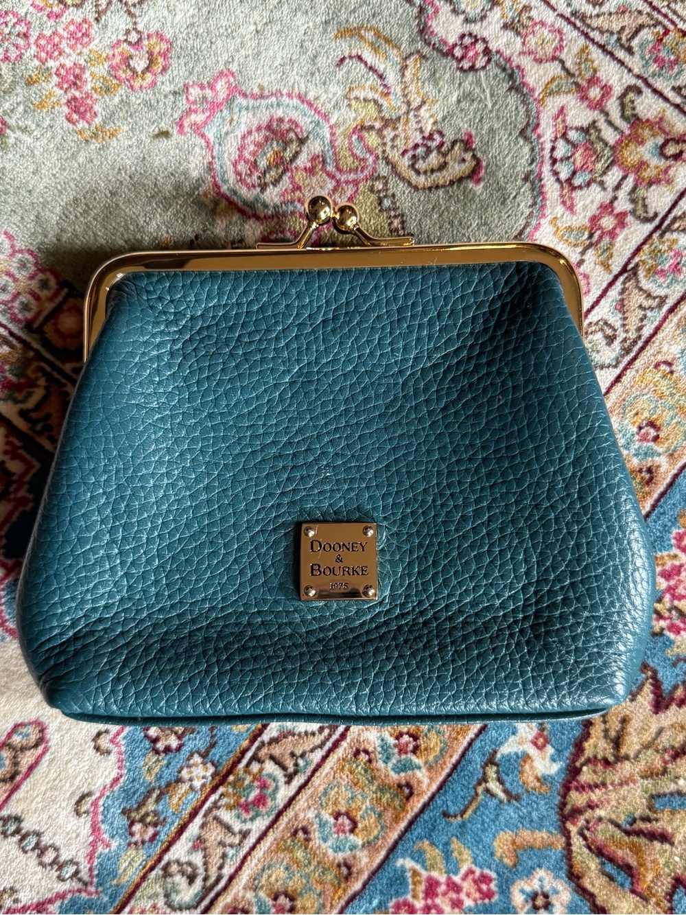 Dooney & Bourke Teal Pebble Leather Kiss Lock Large Framed Wallet Coin Purse